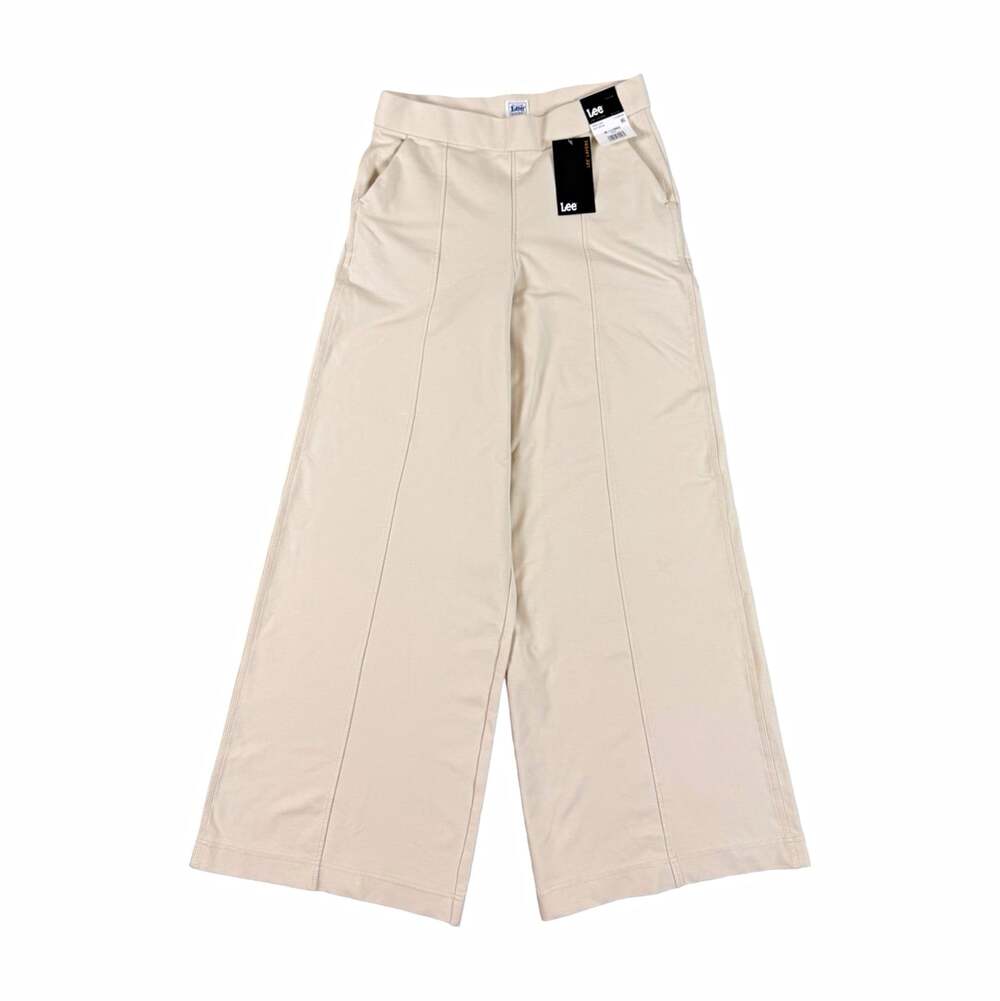 Lee Beige High Rise Pull-On Wide Leg Pants Pockets Stretch Size M Tall 30"